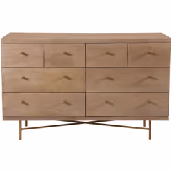Commode 8 tiroirs en bois de manguier et pieds en métal doré - Bran