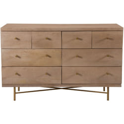 Commode 8 tiroirs en bois de manguier et pieds en métal doré - Bran