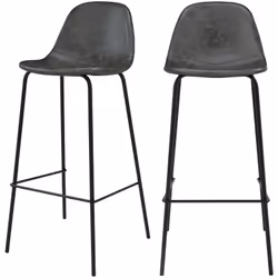 Lot de 2 chaises de bar 75 cm en cuir synthétique gris/noir - Henrik