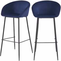 Lot de 2 chaises de bar 75 cm en velours bleu - Marquise