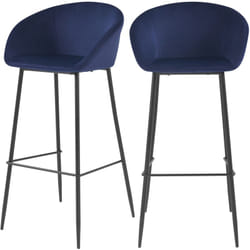 Lot de 2 chaises de bar 75 cm en velours bleu - Marquise