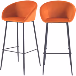 Lot de 2 chaises de bar 75 cm en velours orange - Marquise