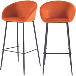 Lot de 2 chaises de bar 75 cm en velours orange - Marquise