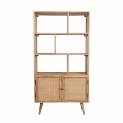 Etagère 6 niches 2 portes en cannage et bois de manguier - Cody