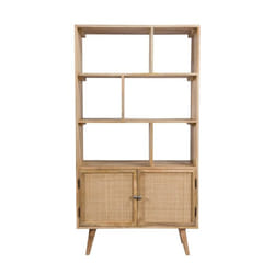 Etagère 6 niches 2 portes en cannage et bois de manguier - Cody