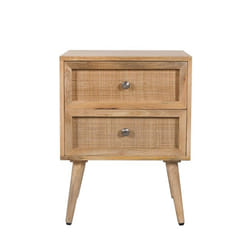 Table de chevet 2 tiroirs en cannage et bois de manguier - Cody