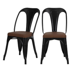 Lot de 2 chaises en métal noir et cuir synthétique marron - Charly