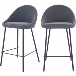 Chaise de bar vintage en cuir synthétique gris et pieds en métal noir 65 cm (lot de 2) - Misty - Vous aimez les sièges authen ...