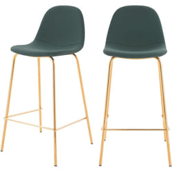 Lot de 2 chaises pour îlot central 65 cm en cuir synthétique vert - Henrik