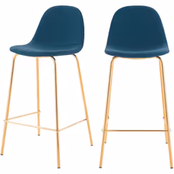 Lot de 2 chaises pour îlot central 65 cm en cuir synthétique bleu - Henrik