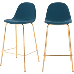 Lot de 2 chaises pour îlot central 65 cm en cuir synthétique bleu - Henrik