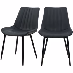 Lot de 2 chaises en cuir synthétique gris foncé et métal noir - Killi