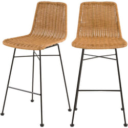 Lot de 2 chaises de bar mi-hauteur 63 cm en résine tressée marron - Mandya