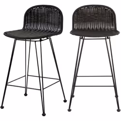 Lot de 2 chaises de bar mi-hauteur 63 cm en résine tressée noire - Jigani