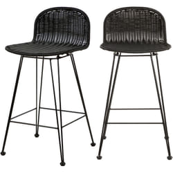 Lot de 2 chaises de bar mi-hauteur 63 cm en résine tressée noire - Jigani