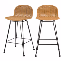 Lot de 2 chaises de bar mi-hauteur 63 cm en résine tressée marron - Jigani