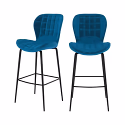 Lot de 2 chaises de bar 75 cm en velours bleu - Mazzia