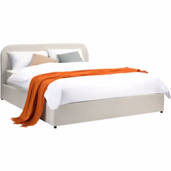Lit double avec coffre 160x200 cm en tissu gris/beige - Tilly