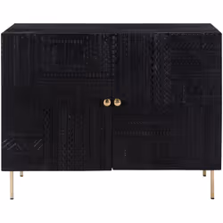 Commode 2 portes en bois gravé noir et métal doré - Chimane