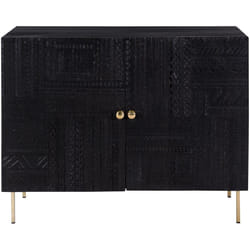 Commode 2 portes en bois gravé noir et métal doré - Chimane
