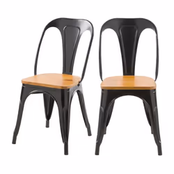 Lot de 2 chaises en métal noir et bois d'orme - Yoanna