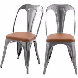 Lot de 2 chaises en métal chrome et cuir synthétique marron - Charly