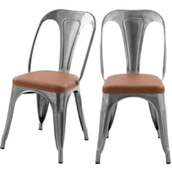 Lot de 2 chaises en métal chrome et cuir synthétique marron - Charly