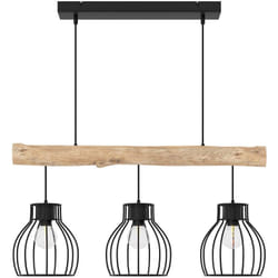 Suspension 3 lampes en bois d'eucalyptus et métal noir - Abby
