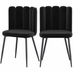Lot de 2 chaises en velours noir et pieds en métal noir - Rosy
