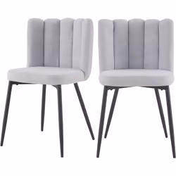 Lot de 2 chaises en tissu gris et pieds en métal noir - Rosy