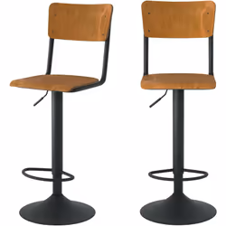 Lot de 2 chaises de bar réglables 60/80 cm en bois foncé - Clem