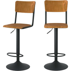 Lot de 2 chaises de bar réglables 60/80 cm en bois foncé - Clem