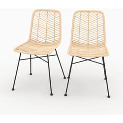 Lot de 2 chaises en rotin naturel et pieds en métal - Tamara