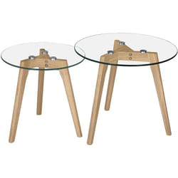 Tables basses rondes en verre et bois d'hévéa (lot de 2) - Vénus