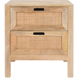 Table de chevet 2 tiroirs en bois de manguier et cannage - Félix