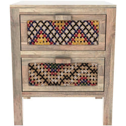 Table de chevet 2 tiroirs en manguier et cannage coloré - Massaï