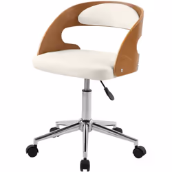 Chaise de bureau pivotante en bois et PU blanc - Louis