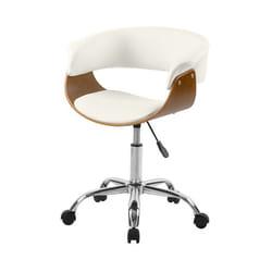 Chaise de bureau pivotante en bois et PU blanc - Basile
