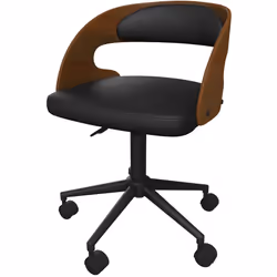 Chaise de bureau pivotante en bois foncé et PU noir - Louis