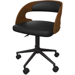 Chaise de bureau pivotante en bois foncé et PU noir - Louis
