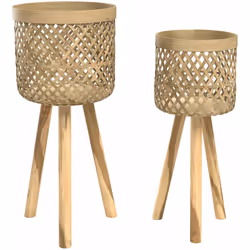 Cache-pot pieds en teck et bambou (lot de 2) - Landi