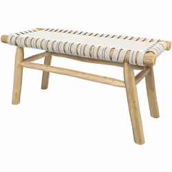 Banc 2 places 90 cm tressé en macramé et branche de teck - Kira