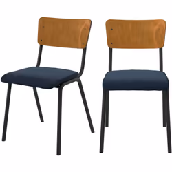 Lot de 2 chaises en bois foncé et velours bleu - Nico