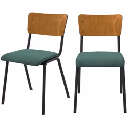 Lot de 2 chaises en bois foncé et velours vert - Nico