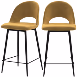 Lot de 2 chaises pour îlot central 65 cm en velours jaune - Pénélope