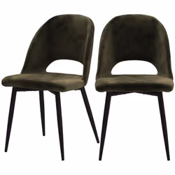 Lot de 2 chaises en velours vert et pieds en métal noir - Pénélope