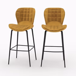 Lot de 2 chaises de bar en velours jaune curry 75 cm - Mazzia