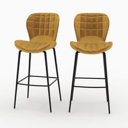 Lot de 2 chaises de bar en velours jaune curry 75 cm - Mazzia