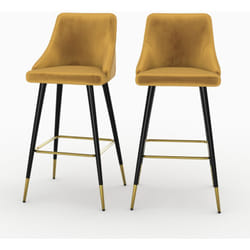 Lot de 2 chaises de bar en velours jaune curry 77.5 cm - Aristote