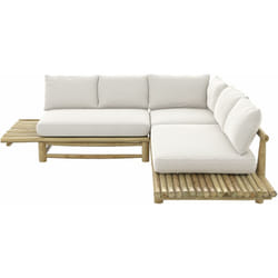Canapé d'angle de jardin 4 places en teck et coussins blancs - Sunny